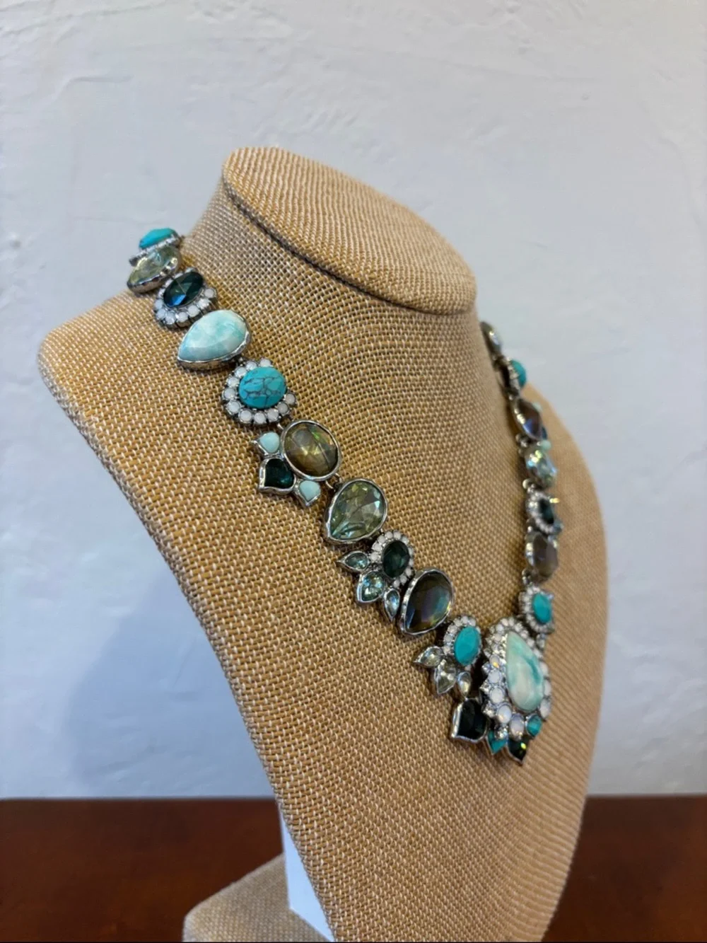 Chloe + Isabel Peacock Plumes Turquoise & Crystal Collar Necklace & Bracelet Set